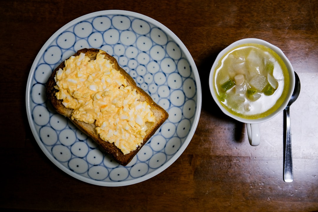 :japanese morning service with thick toast boiled egg and coffee