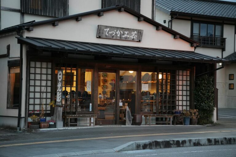 Traditional japanese storefront with illuminated interior
