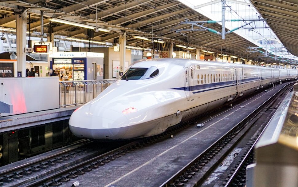 ：shinkansen crossing the countryside on a 14 day japan itinerary