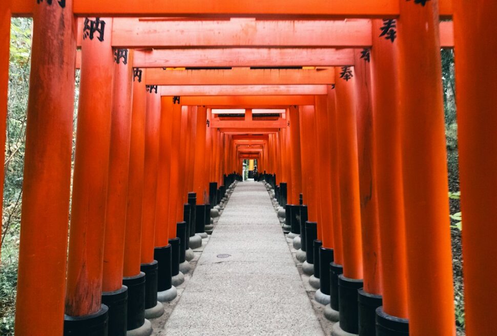 ：beautiful places in japan fushimi inari torii gates in the early morning