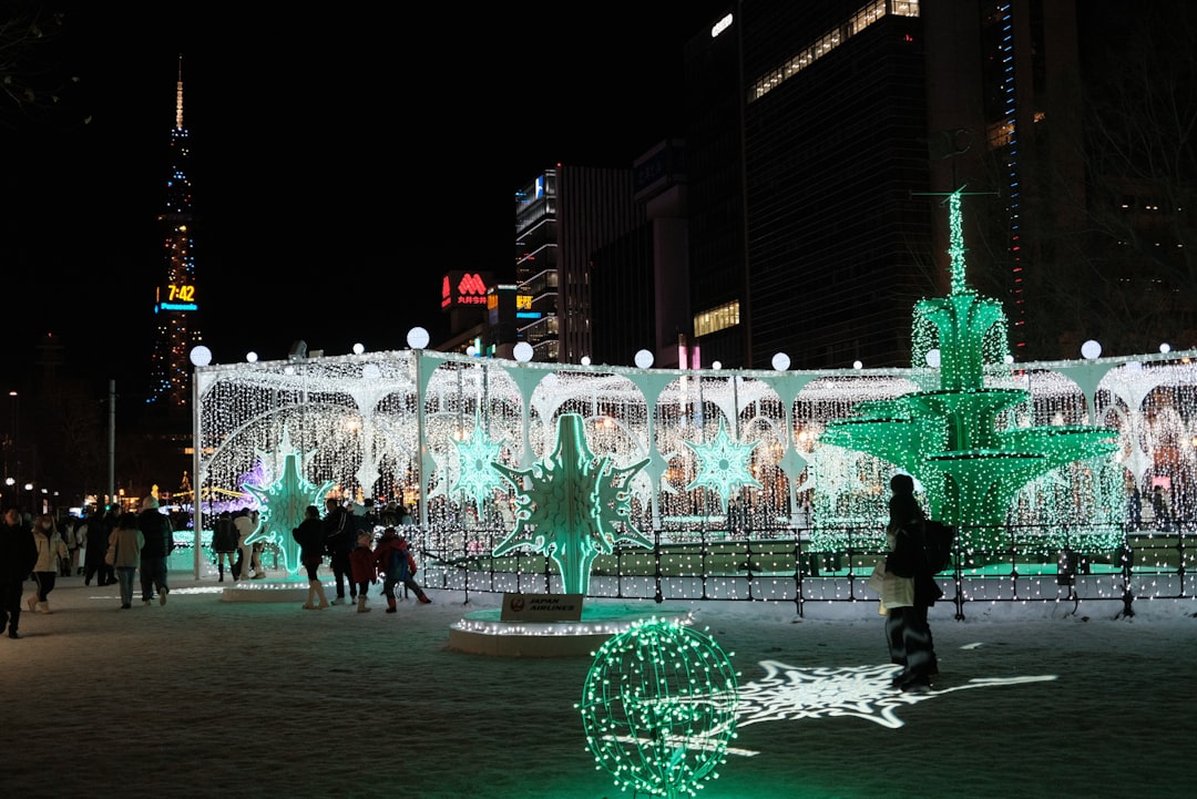 :sapporo snow festival sculptures in odori park at night