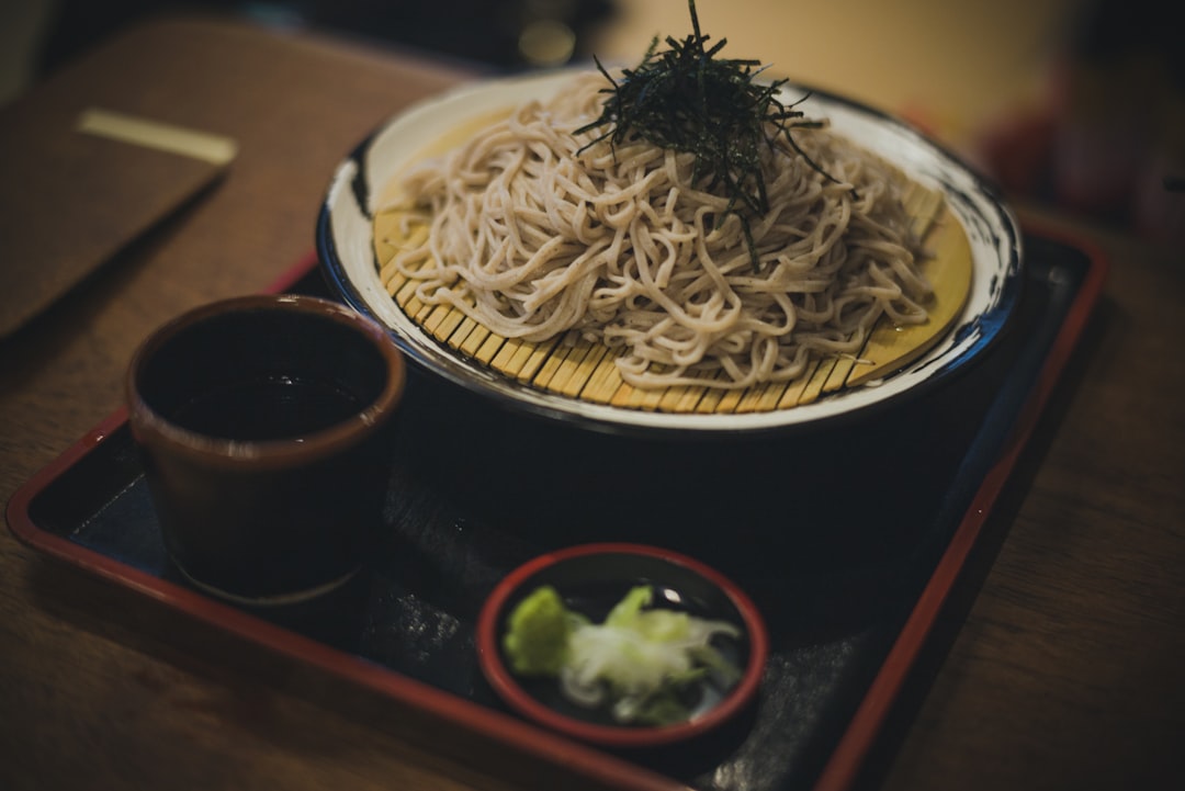 :cold zaru soba with dipping sauce, the classic way to eat soba in japan