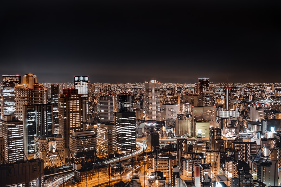 ：osaka night view from the umeda sky building rooftop observatory