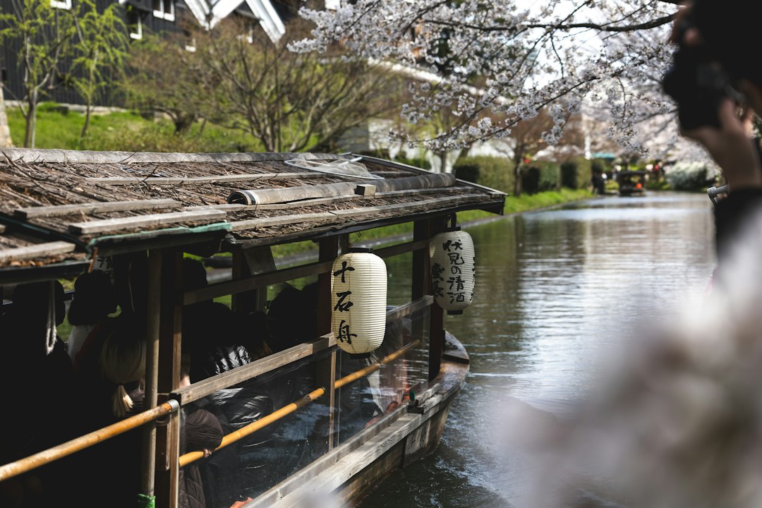 ：hachiman-bori canal boat in omihachiman near lake biwa