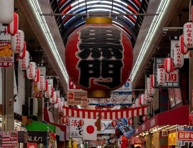 ：the covered arcade of kuromon market in osaka
