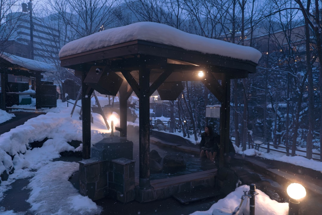 :snow monkey bathing in a hot spring at jigokudani in february