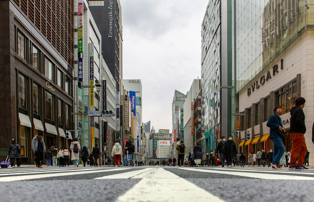 ：ginza pedestrian paradise on chuo-dori with the street closed to traffic