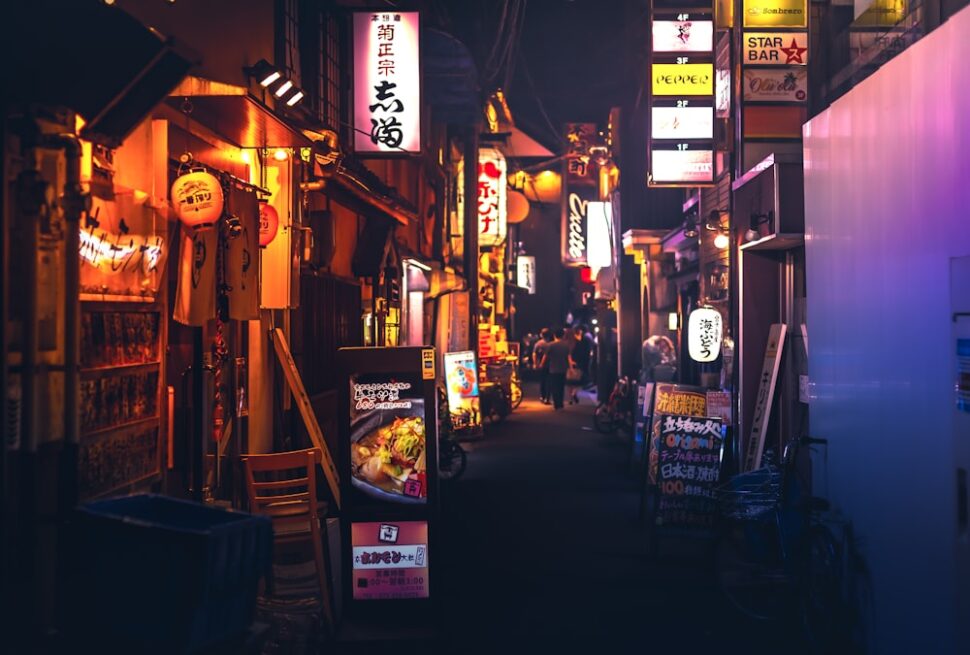：pontocho alley lit by lanterns, the centre of kyoto nightlife