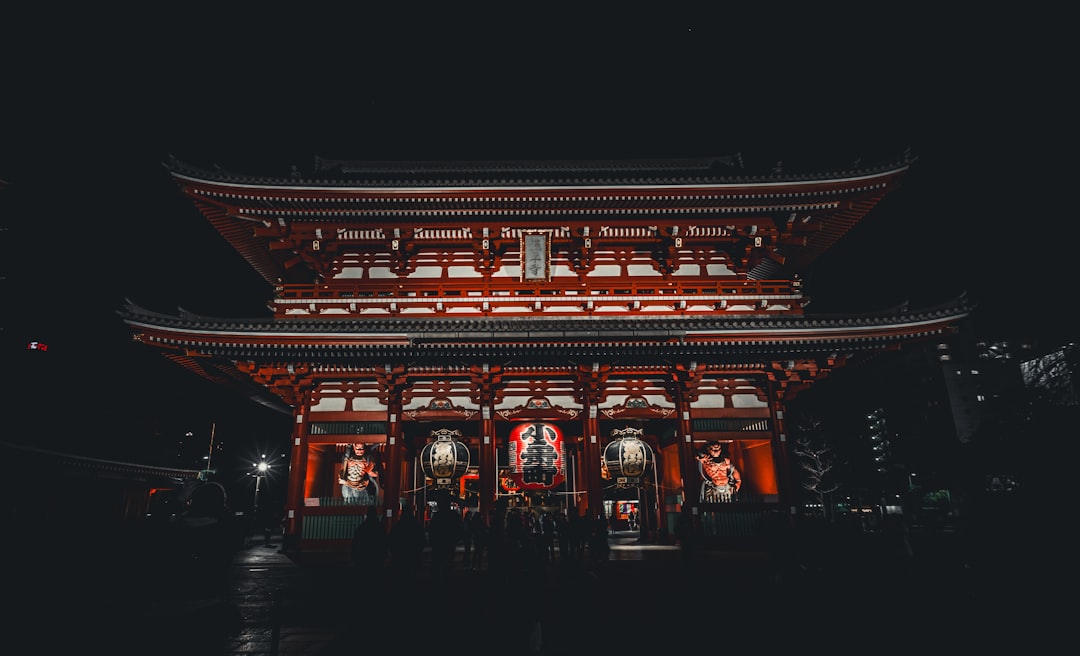 ：senso-ji pagoda lit up at night in asakusa tokyo