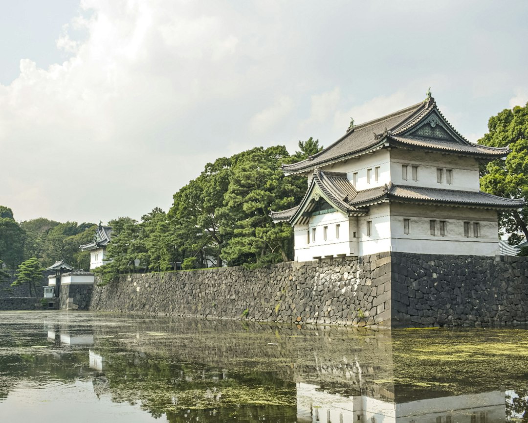 ：edo castle stone walls and moat in old tokyo