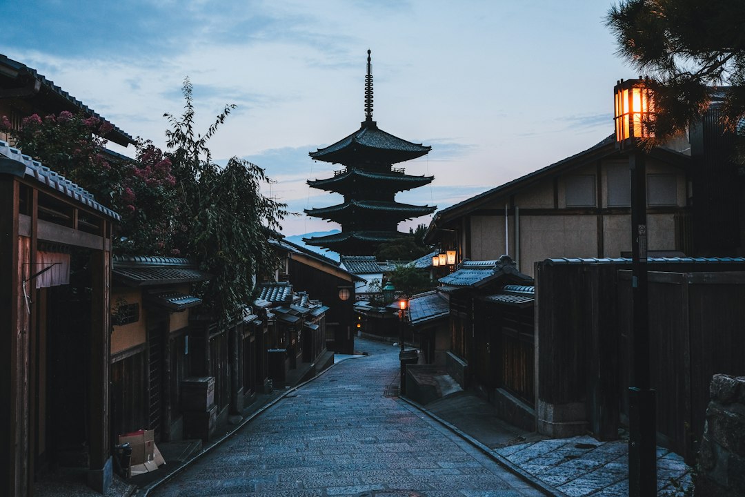 :pontocho alley in kyoto at dusk with the lanterns lit