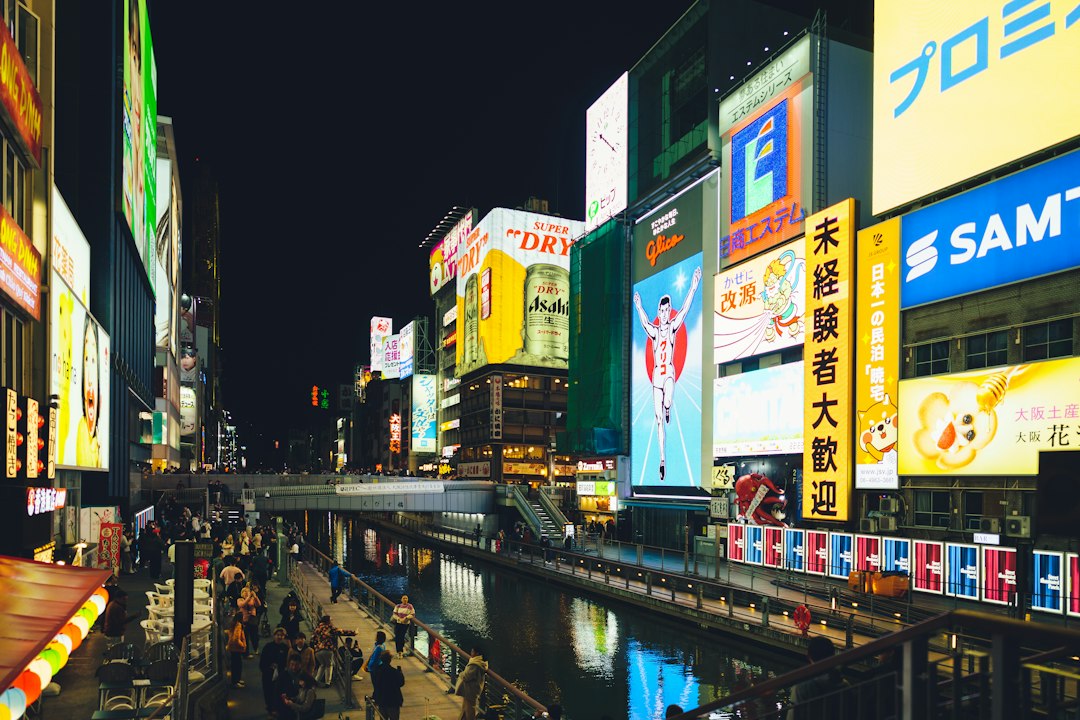 ：osaka nightlife along the dotonbori canal after dark