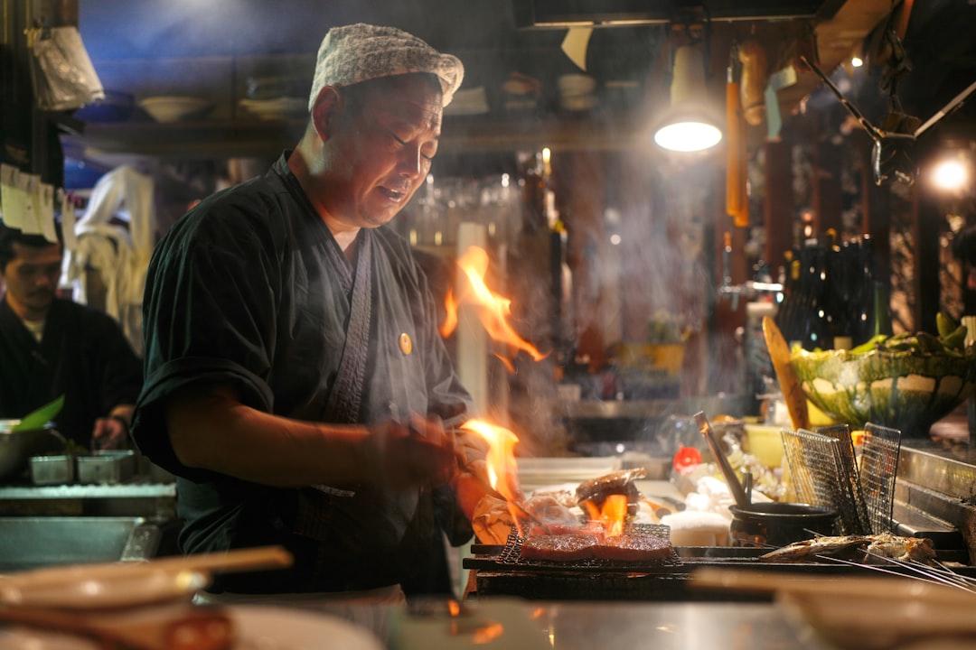 ：wagyu beef cooked on a teppanyaki griddle at a tokyo steak restaurant