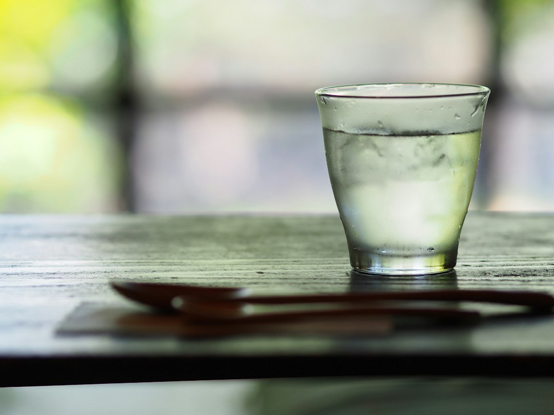 ：japanese rice wine served in a small cup and ceramic flask at an izakaya