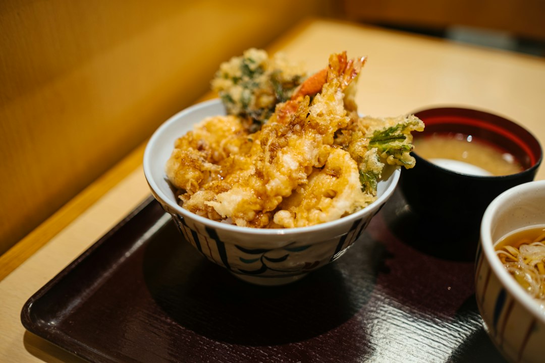 ：tendon tempura rice bowl served in asakusa tokyo