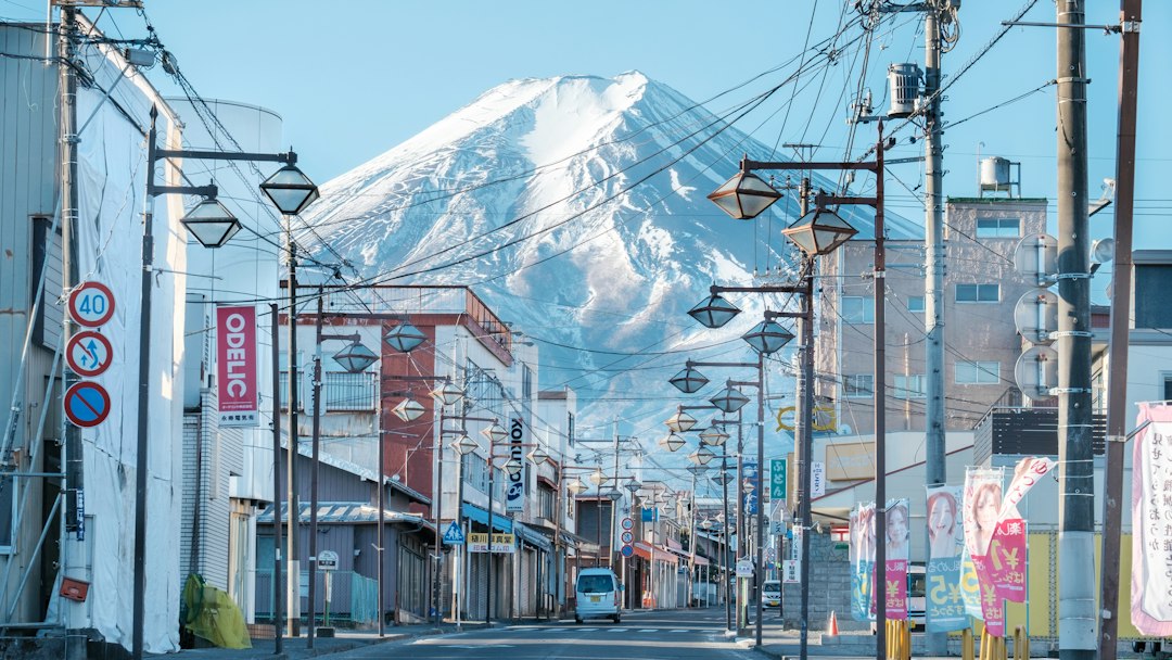 :fujiyoshida street with mount fuji view near the chureito pagoda